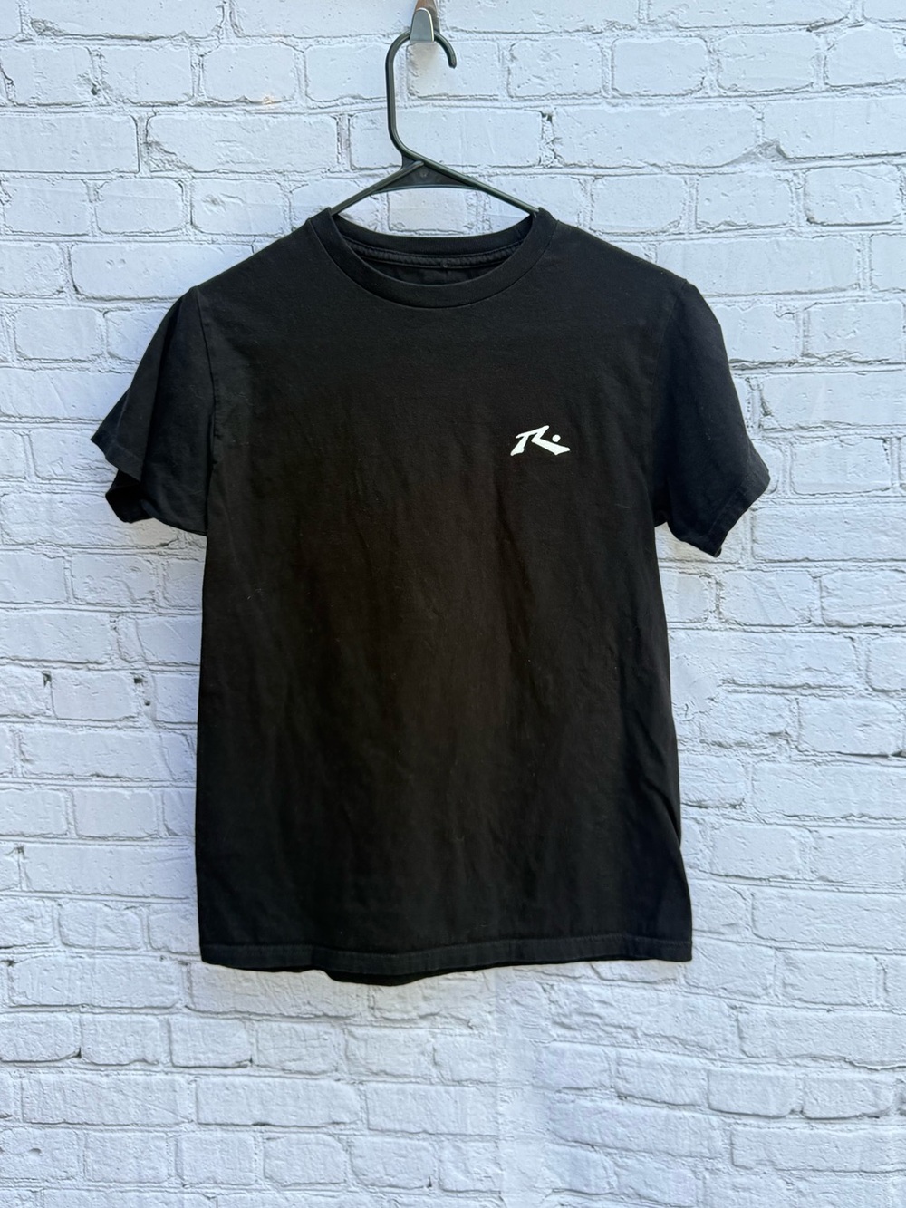 Rusty Black Surf Logo Graphic T Shirt Size Small 100% Cotton